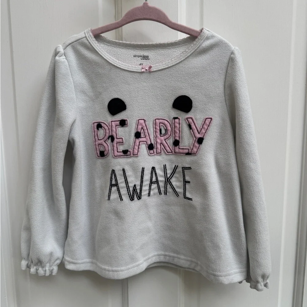 Simple Joys by Carter's 4T Girls Bearly Awake Fleece Bear Pajama Top